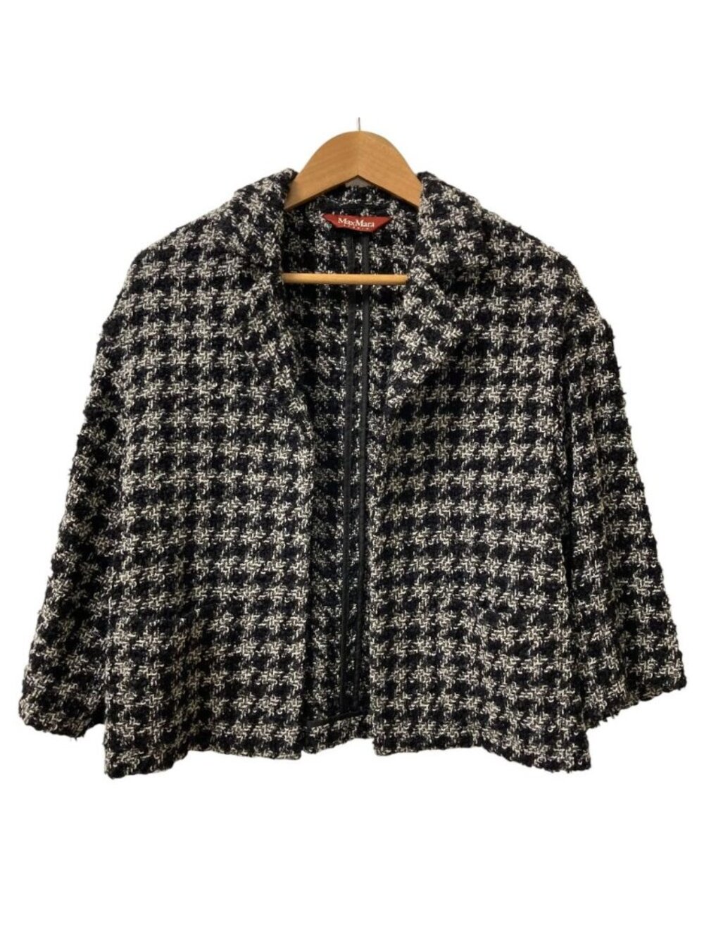Max Mara Studio Mohair Blend Check Tweed Jacket Black White Autumn Winter 38